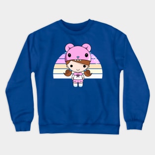 Kawaii Girl in Pink and Rainbow Crewneck Sweatshirt